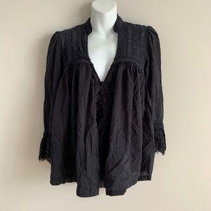 Free People Linen Peasant Top with Lace Detail